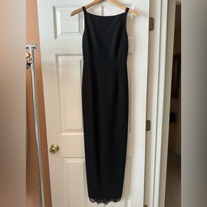 Tahari Long Black Evening Gown Dress with Lace Detail Size 2